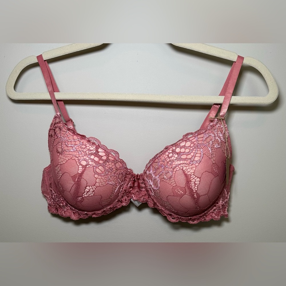 Marilyn Monroe Pink Lace Push-Up Bra‎ 34C Underwire Floral Lingerie pretty sexy